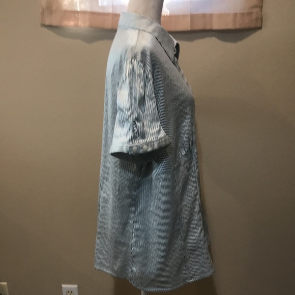 Worthington Striped Cotton Blend Blouse Button Front Short Sleeves Round Hem-2X - Picture 4 of 13